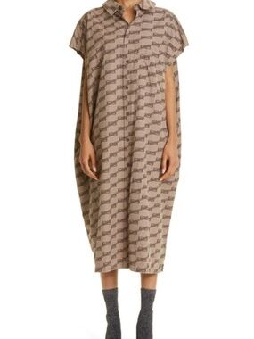 Balenciaga Beige Logo-Print Midi Dress